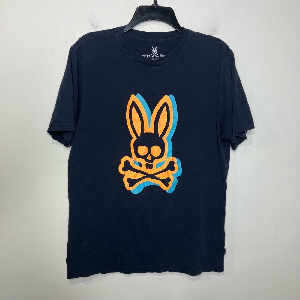 Psycho Bunny navy blue t-shirt 100% Pima cotton size 6 punk skull cross bone